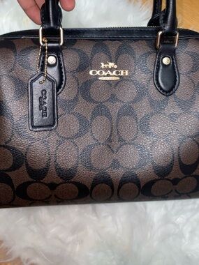 Coach Brown & Black Signature Satchel with Gold Hardware
